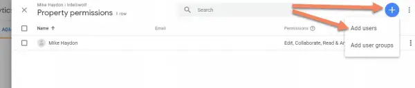 Google Analytics screenshot showing how to add users