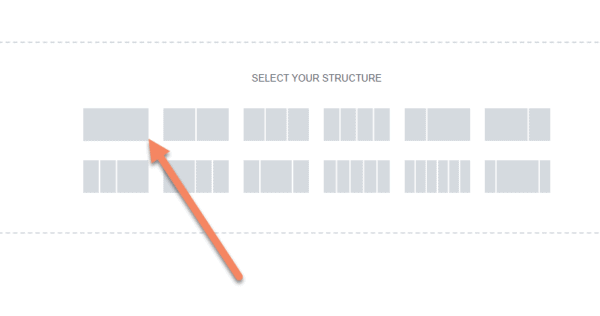 Elementor row structure with arrow pointing to single column