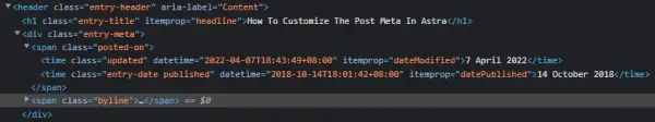 code showing both update and published date